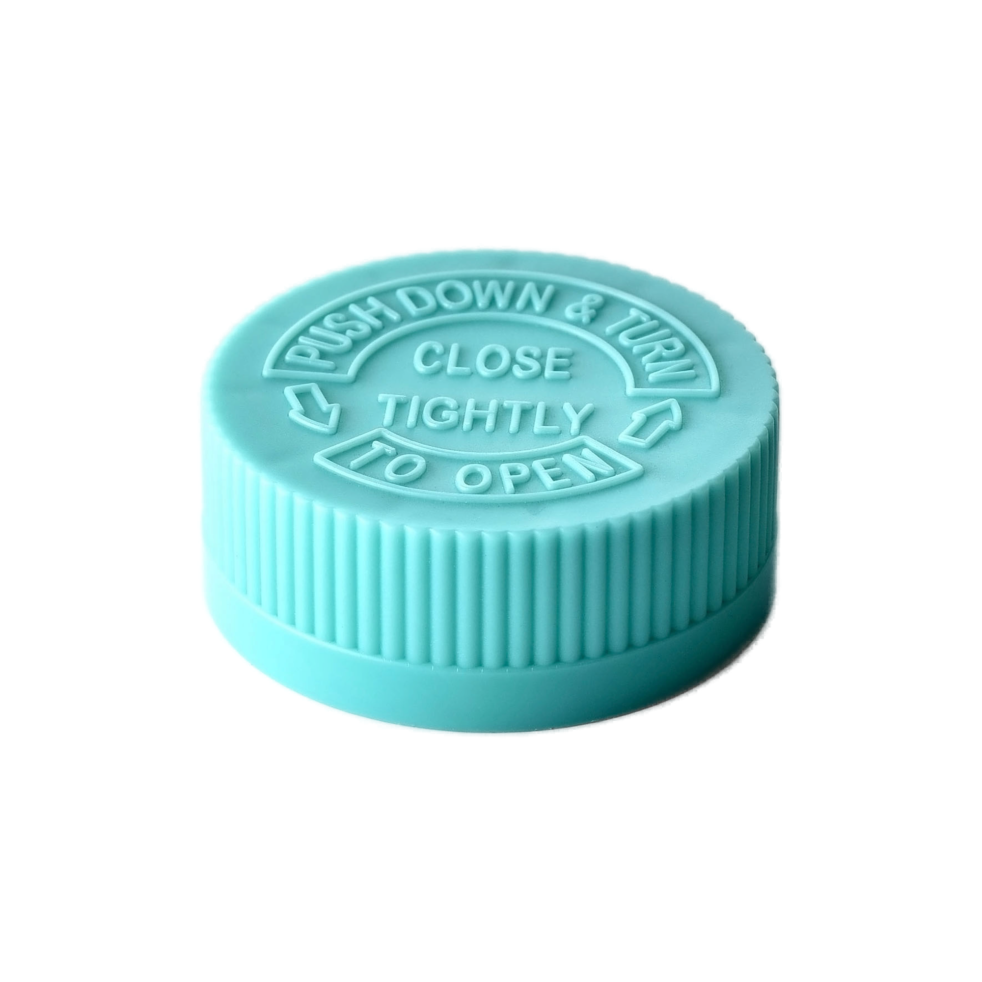 C38-16-1 38/400 PP child-resistant cap for food and condiment and pharmaceutical packaging, front view