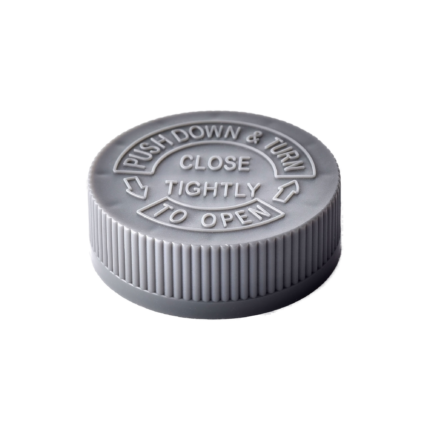 45/400 PP child-resistant cap for food and condiment and pharmaceutical packaging, front view
