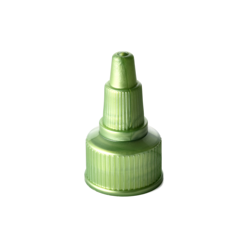 20/410 PP and PE nozzle cap for hair care and personal care packaging, front view with nozzle closed