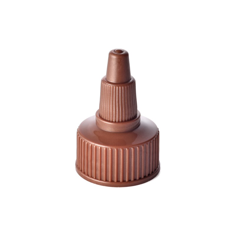 24/410 PP and PE nozzle cap for hair care and personal care packaging, front view with nozzle closed