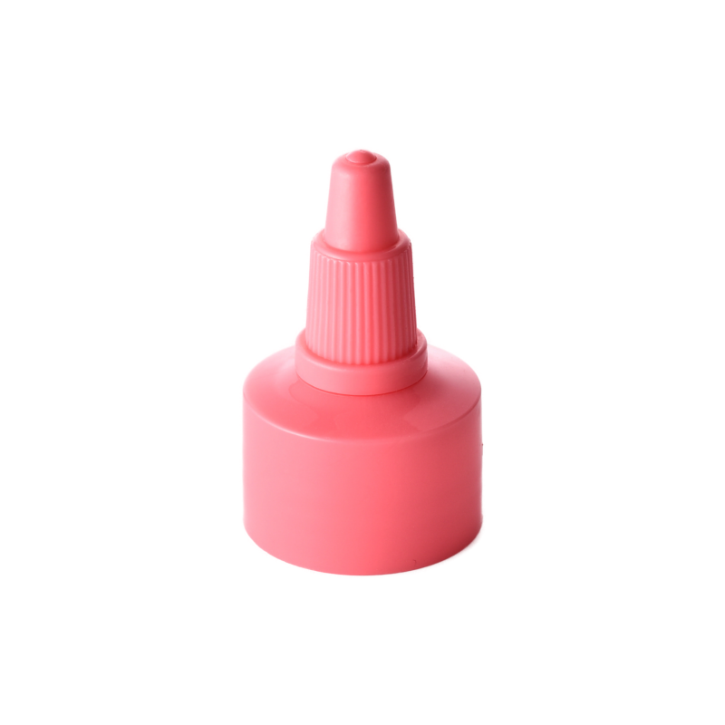 24/410 PP and PE nozzle cap for hair care and personal care packaging, front view with nozzle closed
