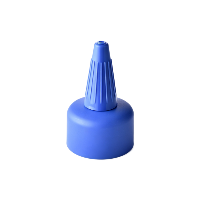 28/410 PP and PE nozzle cap for hair care and personal care packaging, front view with nozzle closed