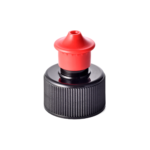 28/410 PP and PE push pull cap for household care packaging, front view with pull spout open