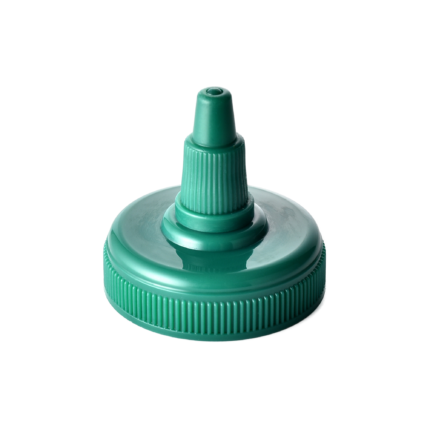 38/400 PP and PE nozzle cap for food and condiment, hair care and personal care packaging, front view with nozzle closed