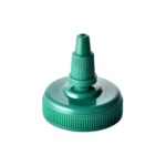38/400 PP and PE nozzle cap for food and condiment, hair care and personal care packaging, front view with nozzle open