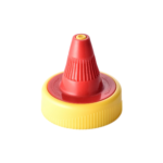 38/400 PP and PE nozzle cap for food and condiment, hair care and personal care packaging, front view with nozzle closed