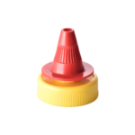 38/400 PP and PE nozzle cap for food and condiment, hair care and personal care packaging, front view with nozzle open