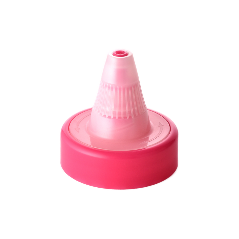 38/400 PP and PE nozzle cap S38A-07 for food and condiment, hair care and personal care packaging, front view with nozzle closed