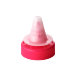 38/400 PP and PE nozzle cap for food and condiment, hair care and personal care packaging, front view with nozzle open