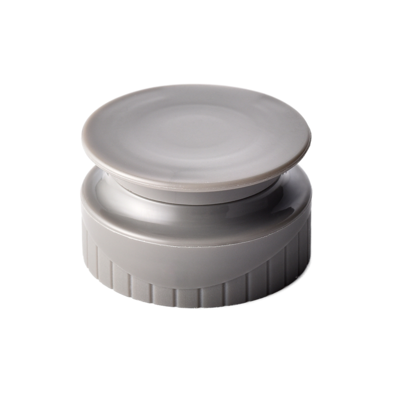 38/400 PP and TPE silicone valve cap for food and condiment, personal care and household care packaging, front view closed