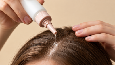 Scalp treatment application — nozzle cap in use