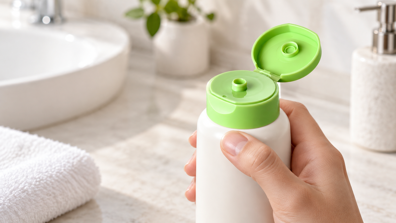 Plastic bottle closures tested for easy opening on premium beauty packaging